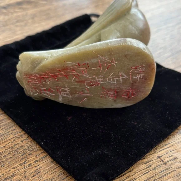 Vintage Carved Stone Bird Sculpture with Chinese Marking on Base